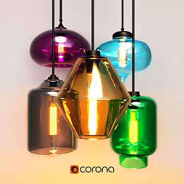 Multicolor Glass Loft Lighting 3D model image 1 