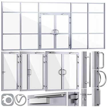 Fireproof Glass Doors & Partitions + Handles 3D model image 1 