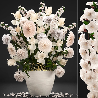 Spring Blossom Bouquet: Peonies, Irises, and Dahlias 3D model image 1 