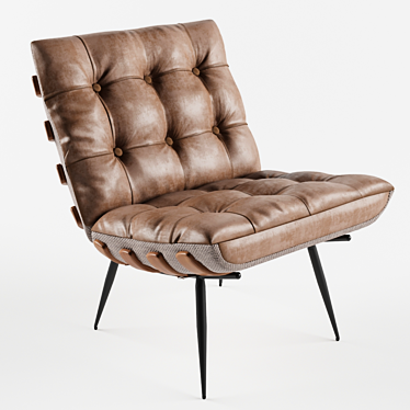 Elegant Professore Oak & Leather Armchair 3D model image 1 