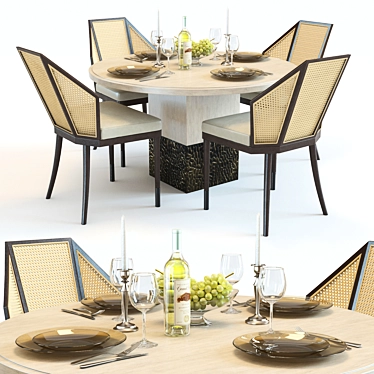 Baker Solid & Cane Dining Set 3D model image 1 