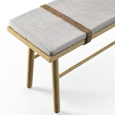 Modern Oak and Light Grey Bench with Upholstered Seat 3D model image 1 