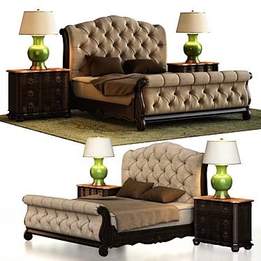 Elegant Thomasville Upholstered Sleigh Bed & Lucca Night Stand 3D model image 1 