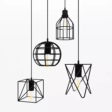 Industrial Cage Pendant Lights 3D model image 1 