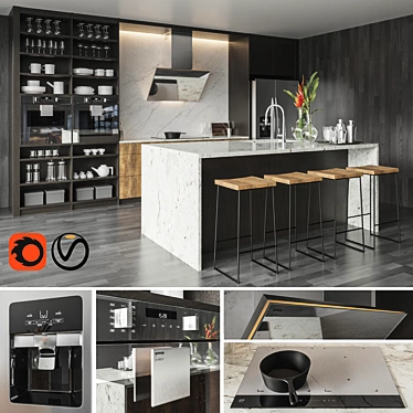 Custom Kitchen Set: Stylish and Versatile 3D model image 1 