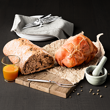 Gourmet Food Set: Ham & Bread 3D model image 1 