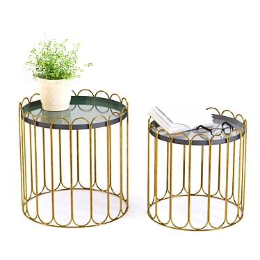 Glamorous Beverly Hills Steel Side Tables 3D model image 1 