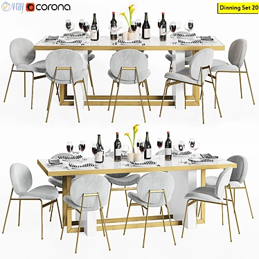 Elegant Brass Dinning Set 3D model image 1 