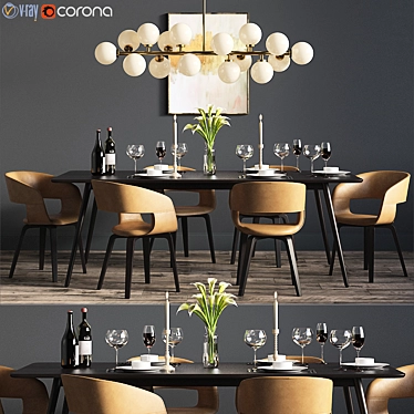 Elegant 24-Piece Dining Set 3D model image 1 