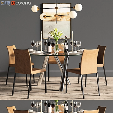 Elegant Anna Chair & Ray Dinning Table Set 3D model image 1 