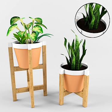 Title: Botanical Trio with Pot & Stand 3D model image 1 