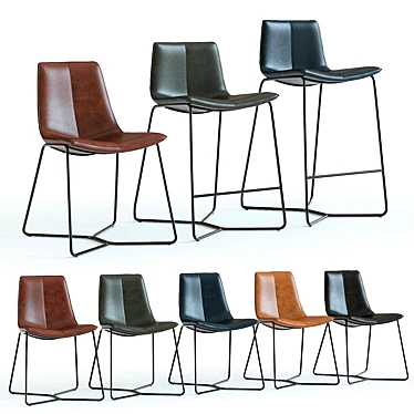 West Elm Slope Leather Chairs: High-Detailed 3D Models 3D model image 1 