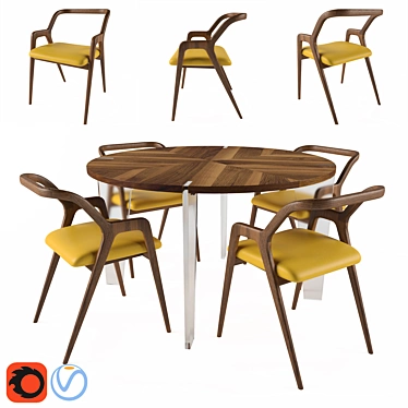 Exquisite Wooden Dining Set 3D model image 1 