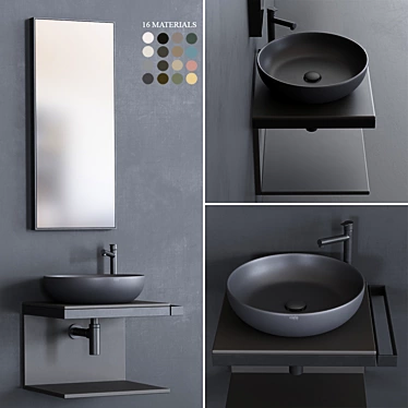 Multiplo Wood Wall Vanity with Shui Washbasin & Arcadia Mirror Set 3D model image 1 