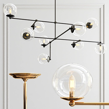 Elegant 9-Light Bronze Chandelier 3D model image 1 