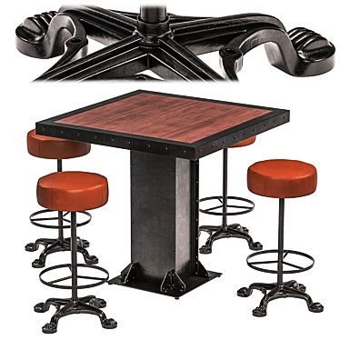 Vintage Industrial Lions Foot Bar Stool & Evoke Square Dining Table 3D model image 1 