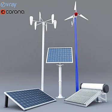 EcoPower Combo: Solar Panel, Heater & Wind Turbine 3D model image 1 