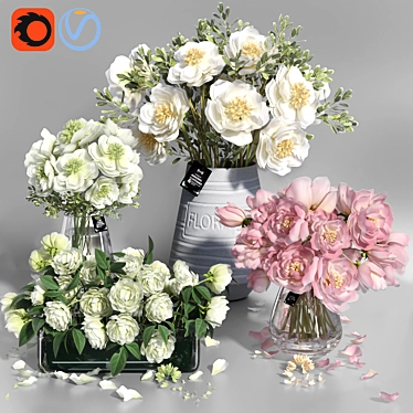 Elegant Peony Concrete Glass Vases 3D model image 1 