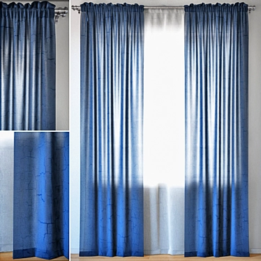 Crushed Blue Voile Curtains | ERICA Collection 3D model image 1 
