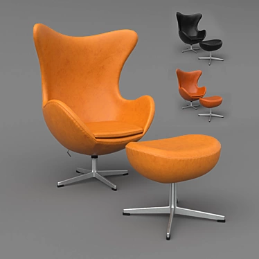 Title: Arne Jacobsen Leather Egg Chair & Ottoman 3D model image 1 