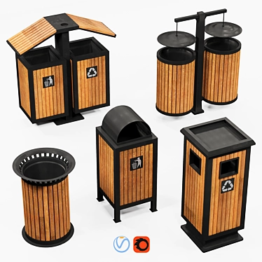 Rustic Outdoor Wood Trash Bins 3D model image 1 