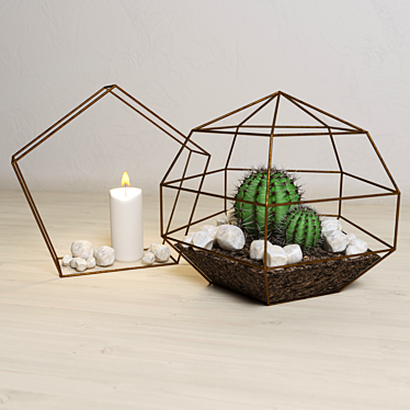 Mini Glass Terrariums with Cacti & Candle 3D model image 1 