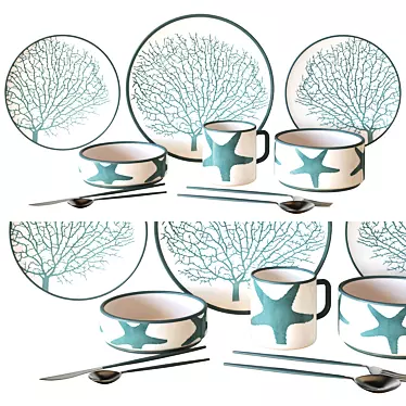 Sea Decor Ceramic Crockery Set 3D model image 1 