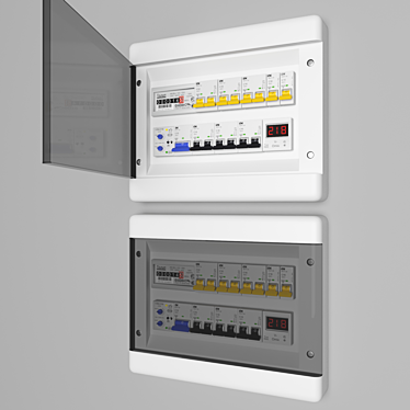 Modular Electric Board with Circuit Breakers, Control Relays, and Voltmeter 3D model image 1 