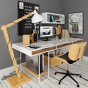 Sleek Scandinavian Workplace: Convertible, Spacious 3D model image 1 