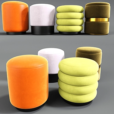 Stylish Poufs Set for Home Decor 3D model image 1 