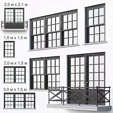 Title: Sleek Black Loft Windows 3D model image 1 