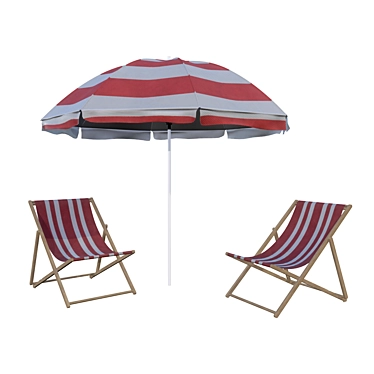 Beach Oasis: Lounger & Umbrella 3D model image 1 