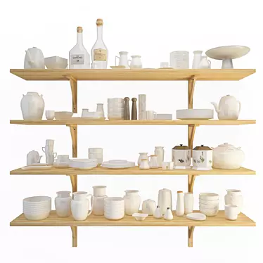 4-Tier Classic Crockery Shelves 3D model image 1 