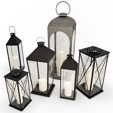 Elegant Metallic Lantern Set - 3D Terrace Decor 3D model image 1 