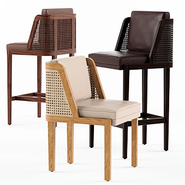 Rattan Throne Chair & Barstool 3D model image 1 