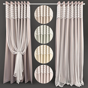 Elegant Lace Curtains with Grommets 3D model image 1 