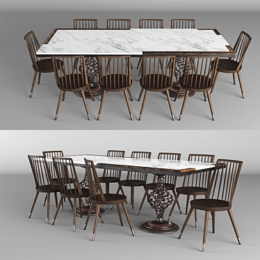 Modern Wood and Marble Dining Set 3D model image 1 