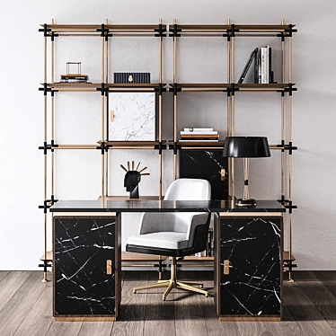 Delightfull Luxxu Office Collection: Blake Bookcase, Lasdun Desk, Miles Table Lamp, Charla Small Office Chair & Lux 3D model image 1 