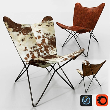 Classic Butterfly Chair in Stylish Cowhide 3D model image 1 