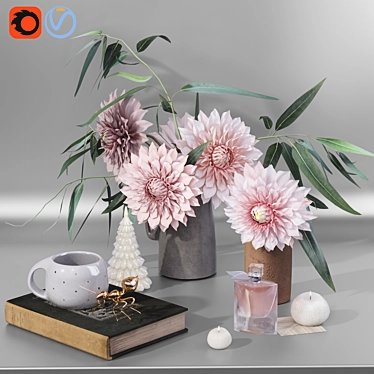 Garden Marigold Dahlia Decor Set 3D model image 1 