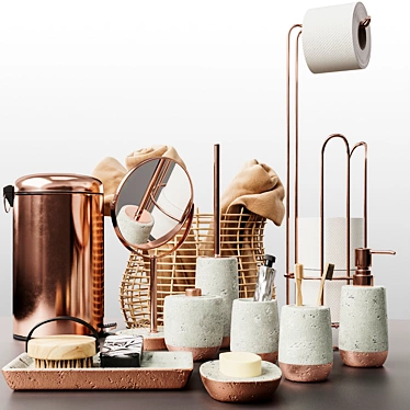 Modern Concrete-Copper Bathroom Set 3D model image 1 