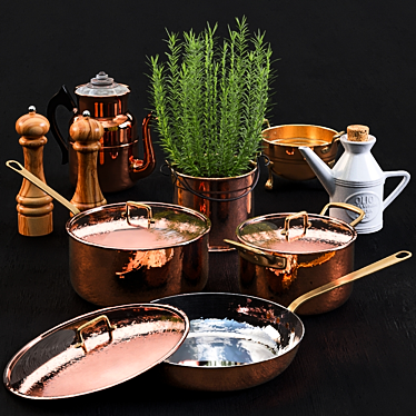 Elegant Copper Tableware 3D model image 1 