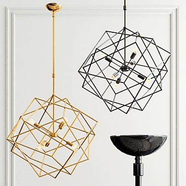 Antique Gold Geometric Chandelier 3D model image 1 