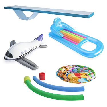 Swim Fun Mega Kit: Inflatable Plane, Mattress, Diving Platform & Buoy 3D model image 1 