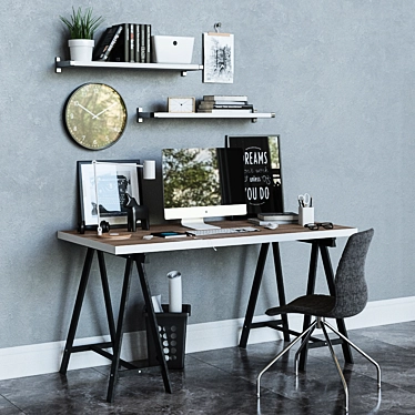 Modern White Oak Desk & Stylish Chair Set 3D model image 1 