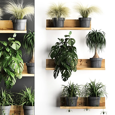 Vertical Oasis: Houseplant Collection with Decorative Shelf 3D model image 1 