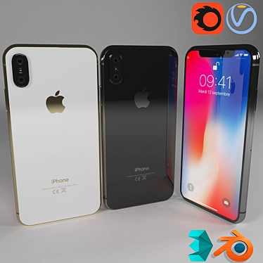 Sleek iPhone X: Black & White 3D model image 1 