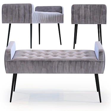 Velvet Gray Black Bench 3D model image 1 