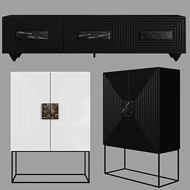 Elegant MDF Chests with Marble Handles 3D model image 1 