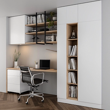 Stylish White Home Office 3D model image 1 